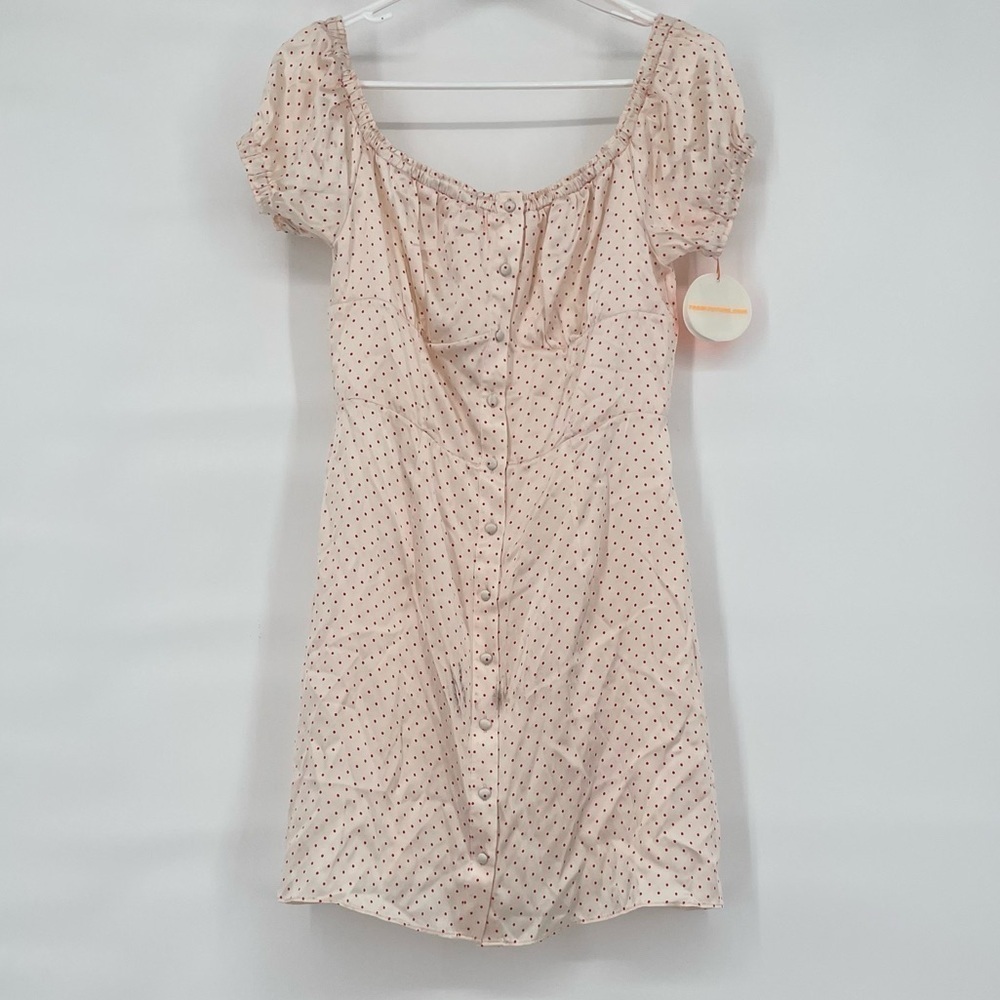 From future nwt micro polka dot silk smile maid mini dress